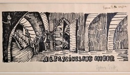 Gyenes Gitta (1888 - 1960) Illusztráció. Tus, Papír, Jelzett, 12×28 Cm - Otros & Sin Clasificación