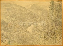 Libay Károly Lajos (1816-1888): Gastein Látképe. Ceruza-fedőfehér, Papír, Jelzett, Foltos, üvegezett Keretben, 31×41cm - Autres & Non Classés