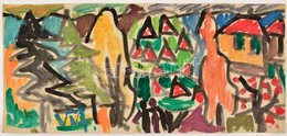 Cs. Németh Miklós (1934-2012): Utcai Találka, Akvarell, Karton, Jelzett, 24×51 Cm - Autres & Non Classés