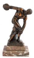 Jelzés Nélkül: Diszkoszvető. Öntött Bronz Figura, Apró Hibával, Márvány Talapzaton, M: 19 Cm - Andere & Zonder Classificatie