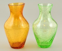 2 Db Repesztett üveg Váza, Minimális Hibával, M: 14 és 15 Cm - Glas & Kristal