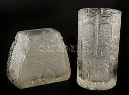 Ólomkristály Váza, 2 Db, Metszett, Karcolásokkal, Csorbákkal, M: 11 és 17 Cm - Glass & Crystal