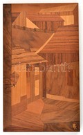 Radványi Jelzéssel: Utcarészlet Falikép, Fa Intarzia, 25×15 Cm - Autres & Non Classés