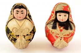 Japán Nishiki Hime Daruma Játék Figurák ( 2db) Festett Papírmasé-textil, M: 12 Cm (2×) - Autres & Non Classés