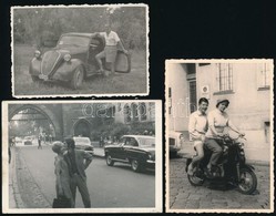 Cca 1950-1970 Régi Autók, Moped, 3 Db Fotó, 6×9 és 7×10 Cm Közötti Méretekben - Autres & Non Classés