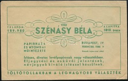 Vitéz Szénásy Béla Papírháza és Nyomdai Műintézete Budapest IV. Papírboríték - Publicidad