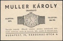 1942 Bp.IV, Müller Károly órakészítő által Kiállított Jótállási Jegy - Publicités