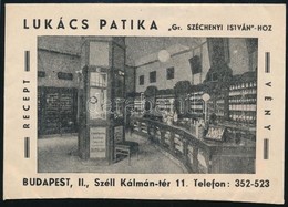 Lukács Patika Gr. Széchenyi Istvánhoz Budapest II. Széll Kálmán Tér Receptborítékja, Rajta A Patika Beltéri Fotójával - Reclame