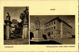T2 1939 Aszód, Petőfi Gimnázium és Szobor,  Podmaniczky Kastély Bejárata. Löwy Andor Kiadása + 'Sátoraljaújhely-Budapest - Non Classés