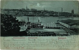 T2/T3 1898 Budapest V. Pesti Rakpart Szemben A Mátyás Templommal, Gőzhajó Kikötő, Este, Dunai Fürdőház (?) - Non Classificati