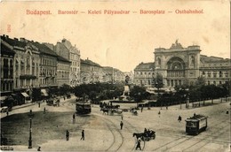 T2/T3 1909 Budapest VII. Baross Tér, Keleti Pályaudvar, Villamosok, Arany Sas Szálloda, Erzsébetvárosi Hitelbank (fa) - Non Classificati