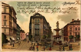 T2/T3 1901 Budapest VIII. Kálvin Tér, József és Baross Utca, Szökőkút, Gyógyszertár. Ganz Antal 304. Litho (EK) - Non Classificati