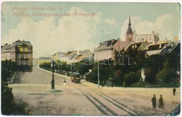 T2/T3 1910 Pozsony, Pressburg, Bratislava; Kossuth Lajos Tér, Villamos / Promenade, Tram (ázott / Wet Damage) - Non Classés