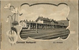 T2 1918 Ruttka, Vrutky; Új Vasútállomás. Moskóczi Ferencné Kiadása / New Railway Station. Art Nouveau - Non Classés