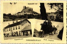 T2/T3 1939  Sátorosbánya, Siatorská Bukovinka; Somoskői Vár, Somoskőújfalu Vasútállomás, Római Katolikus Templom / Hrad  - Non Classés