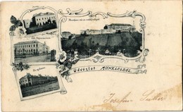 T3 1899 Munkács, Mukacheve, Mukacevo; Színház, állami Főgimnázium, új Bazár, Vár és Emlékoszlop / Theatre, New Bazaar Sh - Unclassified