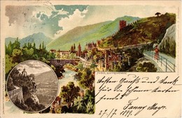 T2/T3 1899 Merano, Meran (Südtirol); Gilfpromenade, Zenoburg / Castel San Zeno / Castle. Kunstanstalt Lautz & Isenbeck N - Non Classés