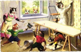 T2/T3 Cats Making A Mess While Wallpapering. Alfred Mainzer ALMA No. 4909. - Modern Postcard (EK) - Unclassified