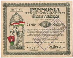 Budapest 1920. 'Pannonia Keresztény Fogyasztási Szövetkezet' üzletrésze Teljesen Befizetett 50K-ról, Bélyegzéssel, Szelv - Zonder Classificatie