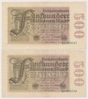 Németország / Weimari Köztársaság 1923. 500.000.000M (2x) Egyugrásos Sorszámkövetők T:II,II- 
Germany / Weimar Republic  - Unclassified