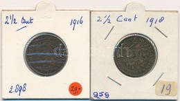 Hollandia 1916-1918. 2 1/2c Br (2x) T:2,2- Patina 
Netherlands 1916-1918. 2 1/2 Cents (2x) Br C:XF,VF Patina
Krause KM#1 - Non Classificati