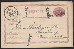 1884 Schweden Schiffspost Gz Mi.P7 - FRA SVERIGE Nach DÄNEMARK - Enteros Postales