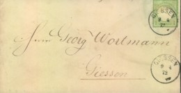 1872,1 Kreuzer Kleiner Schild Auf Ortsbrief GIESSEN  9.4.72 - Briefe U. Dokumente