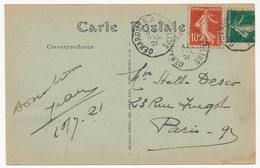 CPA - "Gérardmer à Laveline" - 1921 Sur Semeuses - Spoorwegpost