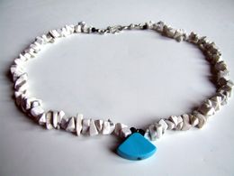 Collier Pierre, Collier Biker, Bijou Surfer, Turquoise Bleue, Howlite, Pierres Naturelles, Collier Bleu Blanc, Cadeau Or - Ethnics