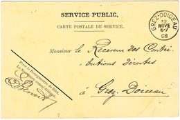 Carte Postale De Service - Grez Doiceau 1908 (J9) - Portofreiheit