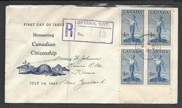 Canada, Registered FDC To New Zealand, Honouring The Citizenship,1947. - ....-1951