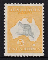 Australia 1913 Kangaroo 5/- Grey & Yellow 1st Wmk MH - Broken Tail Variety - Ongebruikt