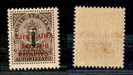 EMISSIONI LOCALI - Guidizzolo - 1945 - 1 Lira Su 10 Cent (2) - Ausiliario Con O Rotta - Gomma Integra - Non Catalogato - Altri & Non Classificati