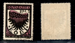 COLONIE - Egeo - 1934 - 5 Lire Ala (33Ac) Usato Con Filigrana Lettere (30) - Other & Unclassified