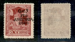 COLONIE - Egeo - Occupazione Tedesca Dell'Egeo - 1943 - 5 + 5 Cent Pro Assistenza (118g) Con Soprastampa A Destra - Gomm - Autres & Non Classés