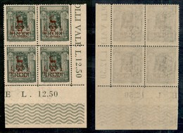 COLONIE - Egeo - Occupazione Tedesca Dell'Egeo - 1944 - 25 Cent + 3 Lire Pro Sinistrati (129) - Quartina Angolo Di Fogli - Otros & Sin Clasificación