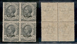 COLONIE - Egeo - Lero - 1912 - 15 Cent Leoni (10) - Quartina - Gomma Integra - Otros & Sin Clasificación