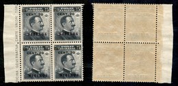 COLONIE - Egeo - Nisiro - 1916 - 20 Cent Su 15 Cent Michetti (8) - Quartina Bordo Di Foglio - Gomma Integra - Autres & Non Classés