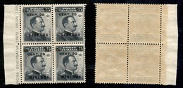 COLONIE - Egeo - Nisiro - 1916 - 20 Cent Su 15 Cent Michetti (8) - Quartina Bordo Di Foglio - Gomma Integra - Other & Unclassified