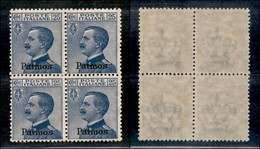 COLONIE - Egeo - Patmo - 1912 - 25 Cent Michetti (5) - Quartina - Gomma Integra - Otros & Sin Clasificación