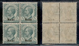 COLONIE - Egeo - Rodi - 1912 - 5 Cent Leoni (2) - Quartina - Gomma Integra - Autres & Non Classés