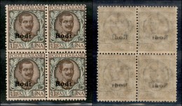 COLONIE - Egeo - Rodi - 1923 - 1 Lira Floreale (14) - Quartina - Gomma Integra - Other & Unclassified