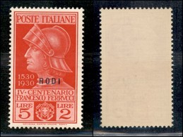 COLONIE - Egeo - Rodi - 1930 - 5 + 2 Lire Ferrucci (19) - Gomma Integra - Other & Unclassified