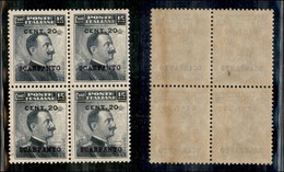 COLONIE - Egeo - Scarpanto - 1916 - 20 Cent Su 15 (8) In Quartina - Gomma Integra (20+) - Other & Unclassified