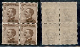 COLONIE - Egeo - Simi - 1912 - 40 Cent Michetti (6) - Quartina - Gomma Integra - Ben Centrata - Other & Unclassified