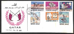 QATAR - 1968 - 100 Anni Servizio Postale (329/334) - Serie Completa Su Busta FDC 14.2.68 (40) - Altri & Non Classificati