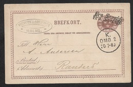 1880 - Schweden Seepost - GZ Mi.P7 - FRA SVERIGE X 2 - Abfertgsstpl. K /OMB 2/ 20.7.88 Nach RANDERS - Enteros Postales