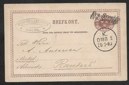 1880 - Schweden Seepost - GZ Mi.P7 - FRA SVERIGE X 2 - Abfertgsstpl. K /OMB 2/ 20.7.88 Nach RANDERS - Ganzsachen