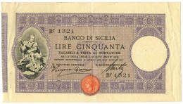 50 LIRE BANCO DI SICILIA BIGLIETTO AL PORTATORE PRIMA DATA 27/04/1897 BB+ - Sonstige & Ohne Zuordnung