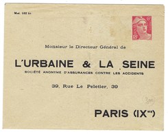 France, Entier Postal, Enveloppe Privée, I1 A, L'urbaine Et La Seine, Paris 9ème, Papier Gris, 1947 - Enveloppes Types Et TSC (avant 1995)